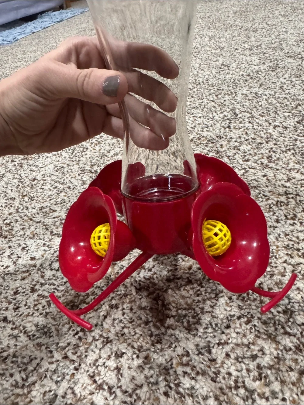 Like New Red and Glass Hummingbird Feeder - Home Accents